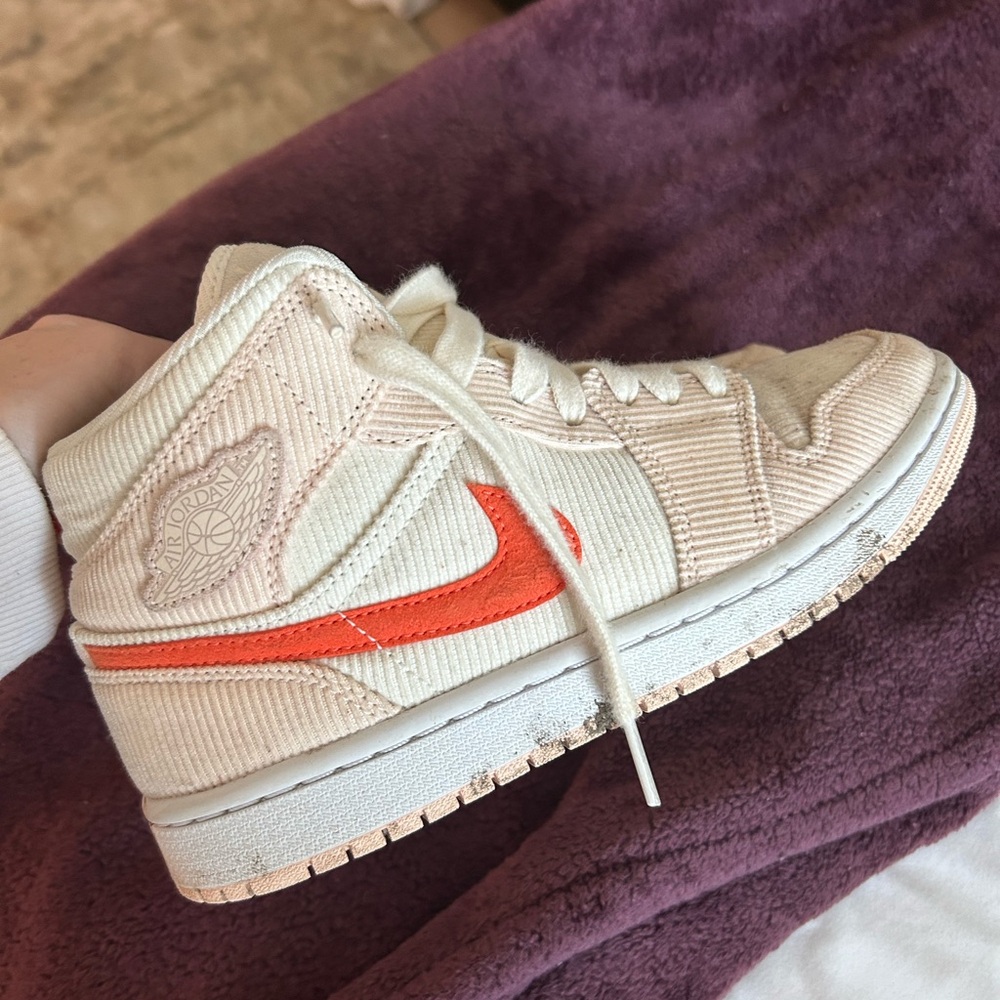 Cream and Orange Corduroy Nike Air Jordan’s Women’s Shoes